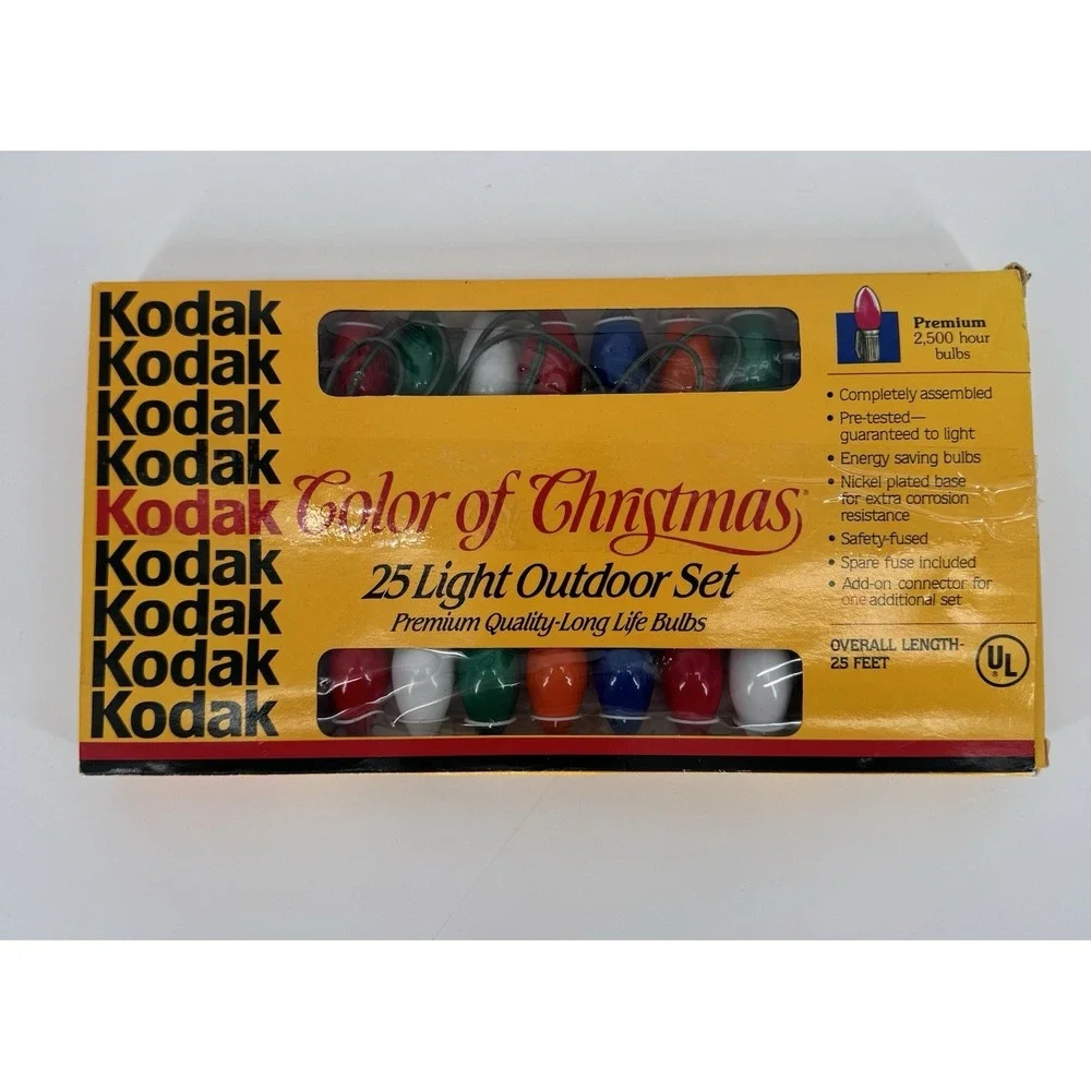 Vintage‎ Kodak Christmas Lights 25ft Outdoor Set Multi-Color Bulbs USED WORKS